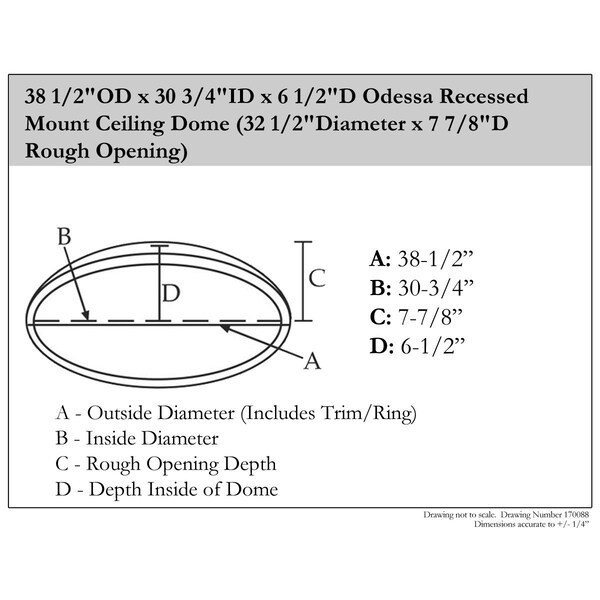 Ekena Millwork 38 1/2"OD x 30 3/4"ID x 6 1/2"D Odessa Recessed Mount Ceiling Dome - DOME38OD