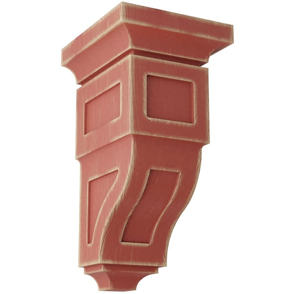 Ekena Millwork 6"W x 6 3/4"D x 12"H Large Reyes Wood Vintage Decor Corbel, Salvage Red - CORWD06X06X12RYRD