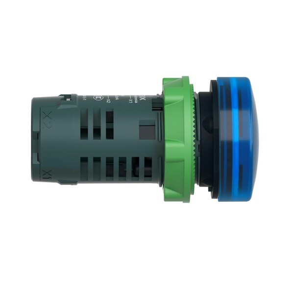 Schneider Electric Monolithic pilot light, Harmony XB5, grey plastic, blue, 22mm, universal LED, plain lens, 230.240V AC - XB5EVM6