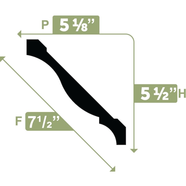 Ekena Millwork 5 1/2"H x 5 1/8"P x 7 1/2"F x 96"L Crown Moulding, PVC - MLD05X05X96CRSWPV