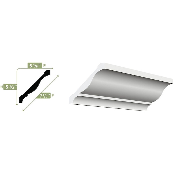 Ekena Millwork 5 1/2"H x 5 1/8"P x 7 1/2"F x 96"L Crown Moulding, PVC - MLD05X05X96CRSWPV