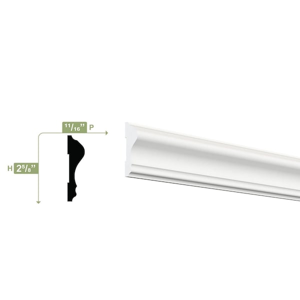 Ekena Millwork LWM390 - 2 5/8"H x 3/4"P x 96"L Chair Rail Moulding, PVC - LWM390X96SWPV
