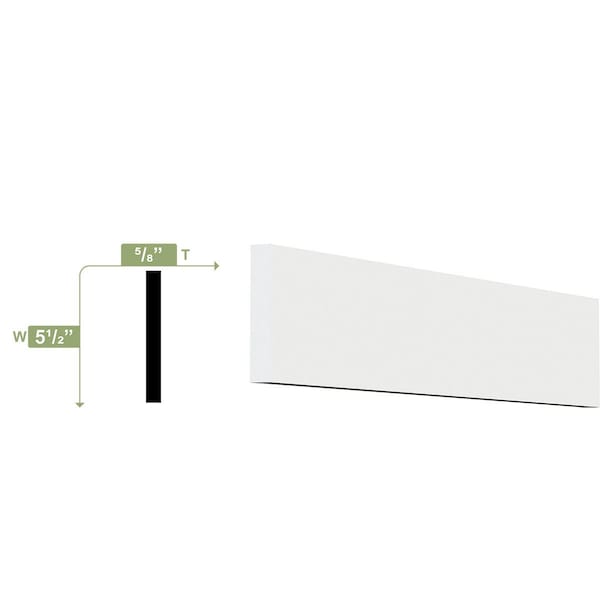 Ekena Millwork 5 1/2"W x 5/8"T x 96"L S4S Board, PVC - S4S58X6X96SWPV