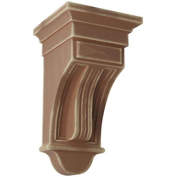 Ekena Millwork 6 1/2"W x 6 1/2"D x 12"H Raised Fluting Wood Vintage Decor Corbel, Weathered Brown - CORWD06X06X12RABR