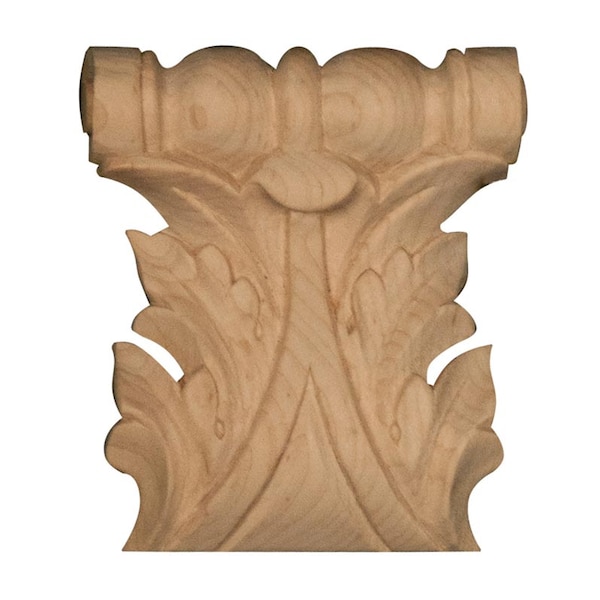 Osborne Wood Products 3 3/4 x 3 3/8 x 3/4 Acanthus Leaf Pilaster Capital in Rubberwood < - 892069RW