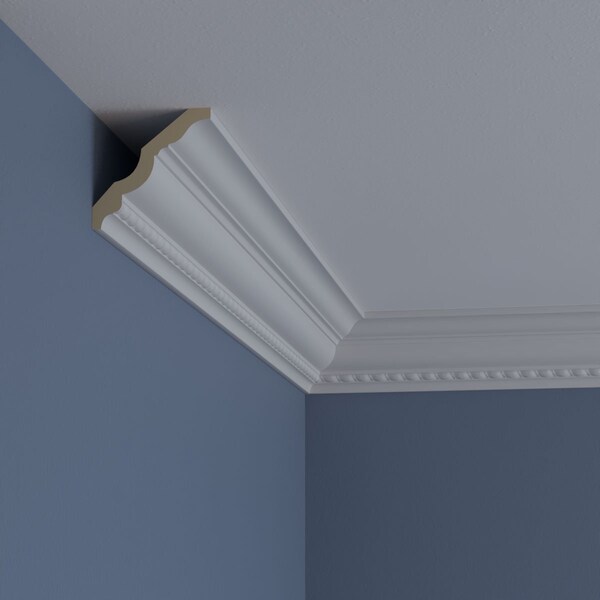 Ekena Millwork 3"H x 3"P x 4 1/4"F x 94 1/2"L Crendon Bead and Barrel Crown Moulding - MLD02X02X04CR