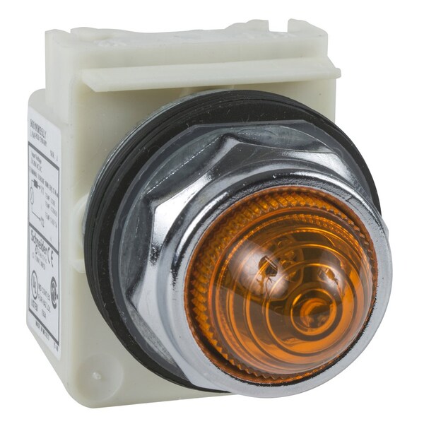 Schneider Electric Pilot light, Harmony 9001K, metal, polycarbonate, domed, amber, 30mm, 220-240V - 9001KP7A9