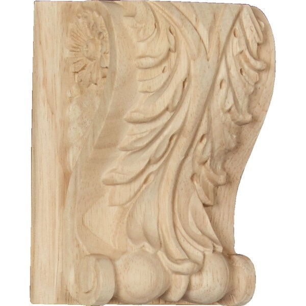 Ekena Millwork 3 1/2"W x 2"D x 4 1/2"H Small Acanthus Block w/ Backplate Wood Corbel, Rubberwood - CORW04X02X05ABRW
