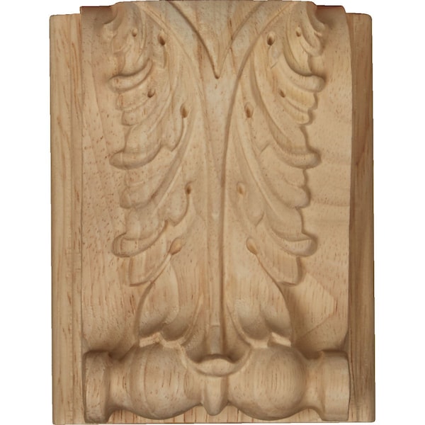 Ekena Millwork 3 1/2"W x 2"D x 4 1/2"H Small Acanthus Block w/ Backplate Wood Corbel, Rubberwood - CORW04X02X05ABRW