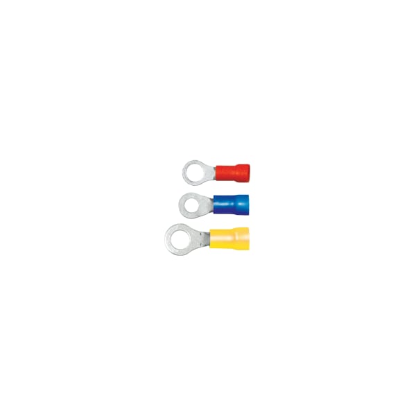 Terminal de anillo de PVC de calibre 16-14 con perno #4 PK100, color de aislamiento: Azul - 160201-100