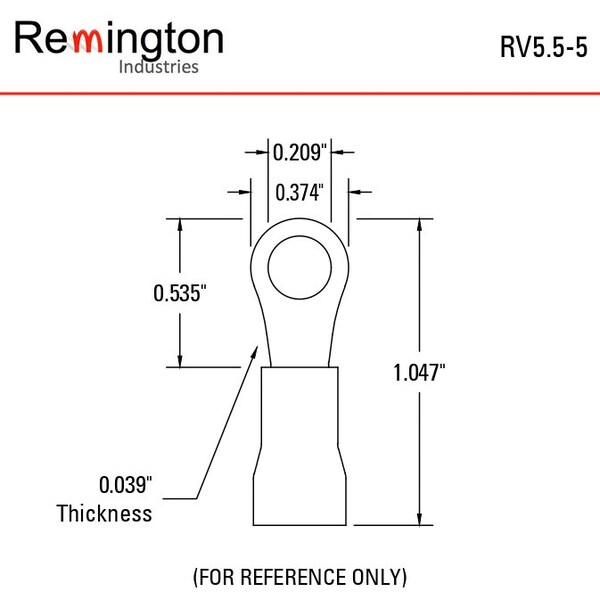 Terminales de anillo de Remington Industries, Aislados de PVC, Cable de 10-12 calibre, Tamaño de perno 10, Amarillo, 100 piezas - RV5.5-5-100