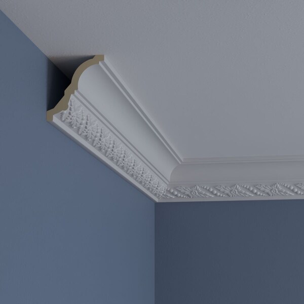 Ekena Millwork 3 1/4"H x 2 7/8"P x 4 3/8"F x 94 1/2"L, (3 1/4" Repeat), Leaf Twist Crown Moulding - MLD03X02X04LT
