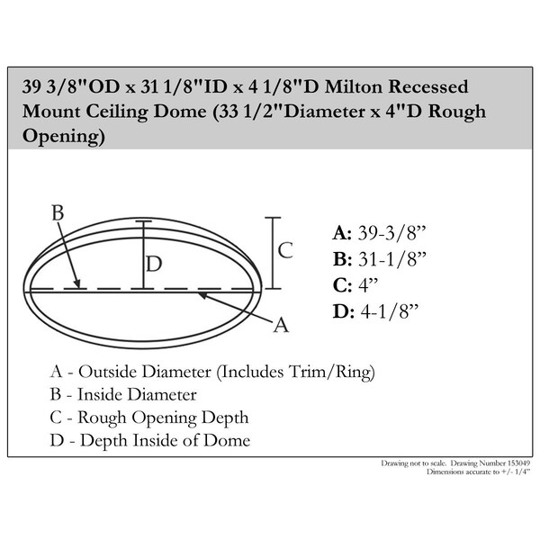 Ekena Millwork 39 3/8"OD x 31 1/8"ID x 4 1/8"D Milton Recessed Mount Ceiling Dome - DOME39MI