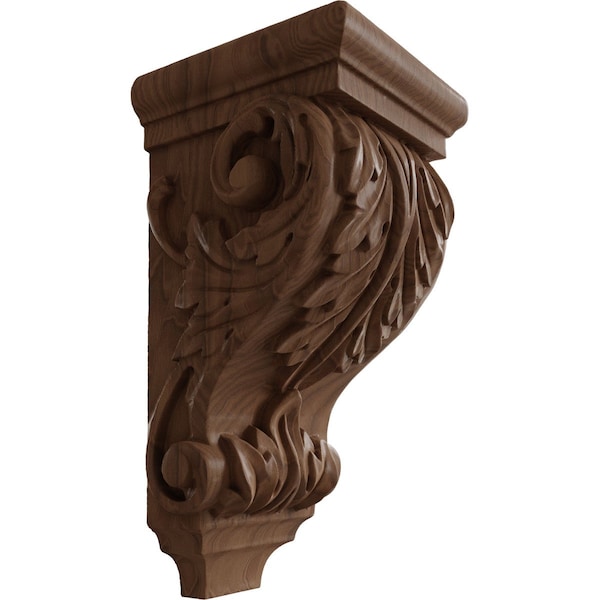 Ekena Millwork 5"W x 5"D x 10"H Medium Acanthus Wood Corbel, Mahogany - CORW05X05X10ACGM