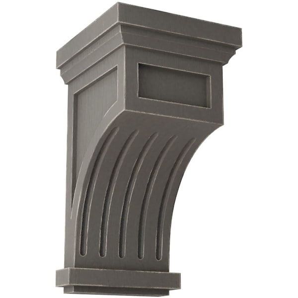 Ekena Millwork 7"W x 7 1/2"D x 13"H Fluted Wood Vintage Decor Corbel, Reclaimed Grey - CORWD07X07X13FLGY