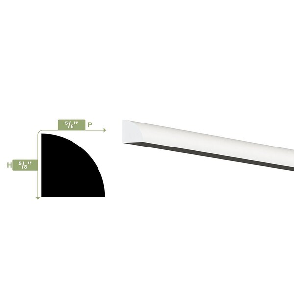 Ekena Millwork WM107 - 5/8"H x 5/8"P x 96"L Quarter Round Moulding, PVC - WM107X96SWPV