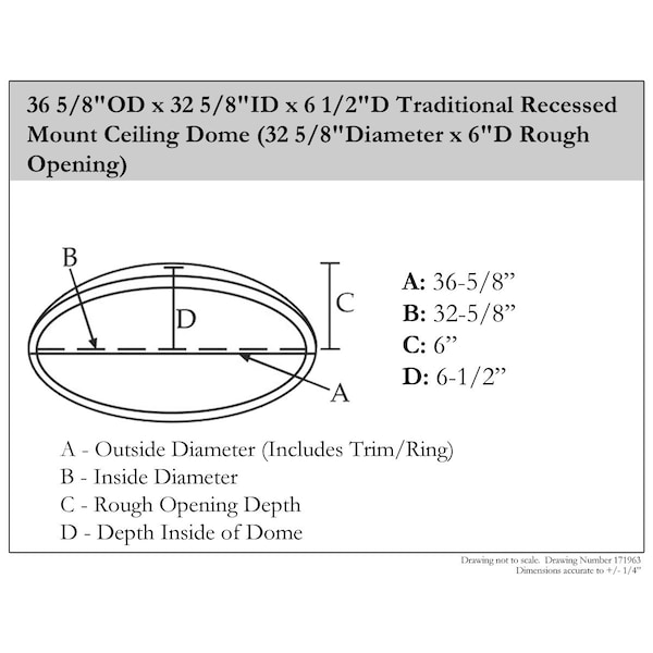 Ekena Millwork 36 5/8"OD x 32 5/8"ID x 6 1/2"D Traditional Recessed Mount Ceiling Dome - DOME32TR