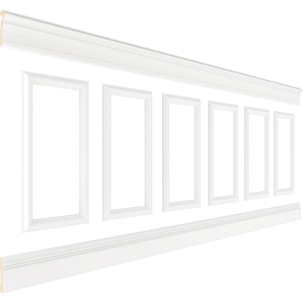 Ekena Millwork 94 1/2"L (Adjustable 40"H to 44"H) Ashford Square Panel Traditional Wainscot Paneling Kit - WPKUSQ091P040