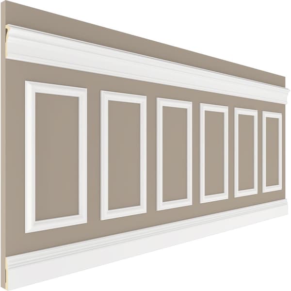 Ekena Millwork 94 1/2"L (Adjustable 40"H to 44"H) Ashford Square Panel Traditional Wainscot Paneling Kit - WPKUSQ091P040
