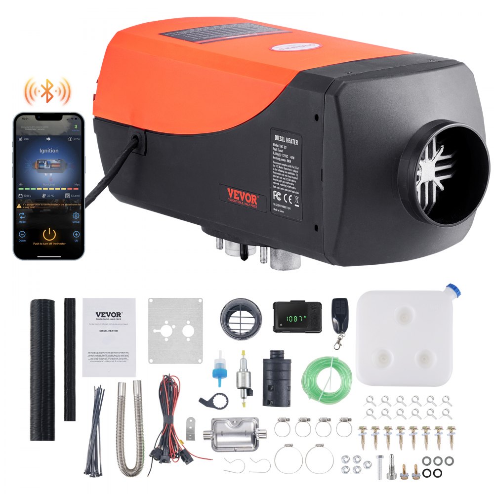 VEVOR Bluetooth App Control Diesel Air Heater, 12V 8KW Diesel Heater with Automatic Altitude Adjustment, Remote Control and LCD, Diesel Parking Heater for RV Trailer Camper Van Boat And Indoors - ZCJRQFT12V8KWKIL7V9