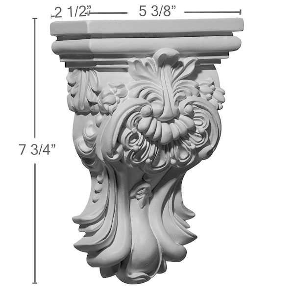 Ekena Millwork 5 3/8"W x 2 1/2"D x 7 3/4"H Hillsborough Corbel - COR05X02X07HI
