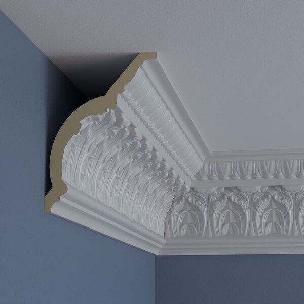 Ekena Millwork 7 3/4"H x 5 1/2"P x 9 1/2"F x 94 1/2"L Odessa Leaf Dentil Crown Moulding - MLD07X05X09OD