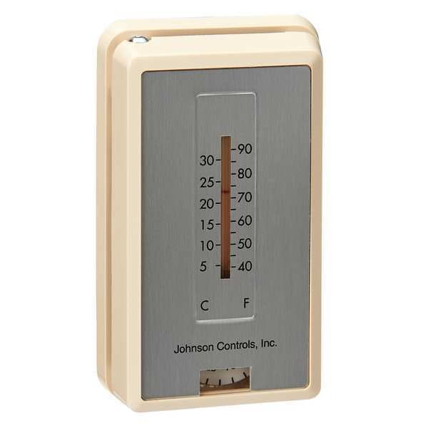 Johnson Controls Pneumatic Thermostat, Single Temperature, Heating and Cooling, 1 Pipe, Vertical, 5/32 in Barb - T-4100-1