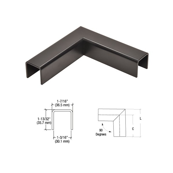 Cr Laurence Matte Black L10 Series U-Channel 90 Degree Horizontal Corner for 21.52 mm Glass Cap Railing - L10HMBL