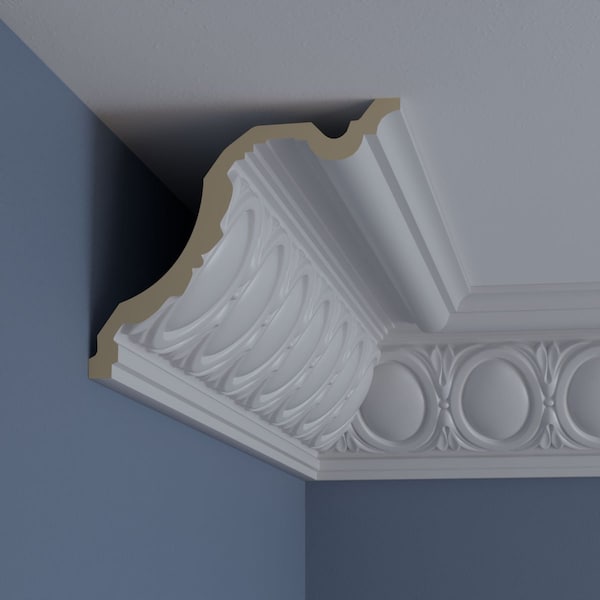 Ekena Millwork 6 3/4"H x 7 3/4"P x 10 1/4"F x 94 1/2"L, (4 3/8" Repeat), Egg and Dart Crown Moulding - MLD06X07X10EG
