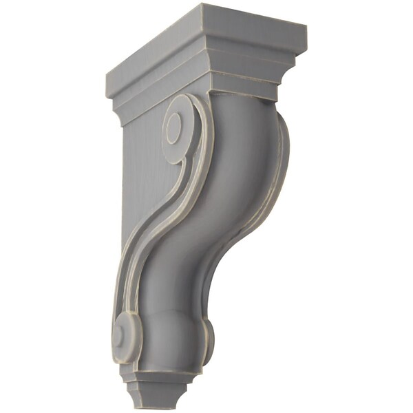 Ekena Millwork 3 3/8"W x 6 1/2"D x 10 1/2"H Boston Traditional Scroll Wood Vintage Decor Corbel, Pebble Grey - CORWD03X06X10TSPG