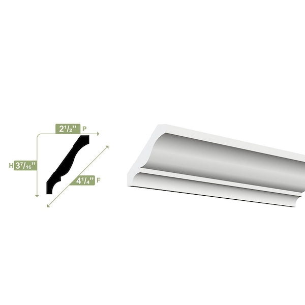 Ekena Millwork WM48 - 3 3/8"H x 2 1/2"P x 4 1/4"F x 96"L Crown Moulding, PVC - WM48X96SWPV