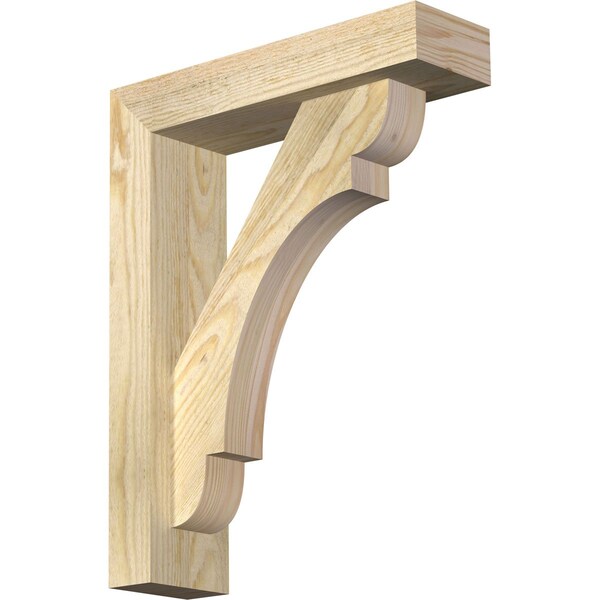 Ekena Millwork Olympic Block Rough Sawn Bracket w/ Offset Brace, Douglas Fir, 4"W x 14"D x 18"H - BKT0402X14X18OLY05RDF