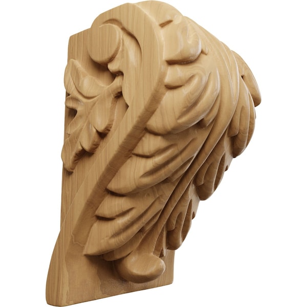 Ekena Millwork 3 1/4"W x 2 3/4"D x 5"H Medium Acanthus Leaf Block Corbel, Cherry - CORW03X03X05BACH