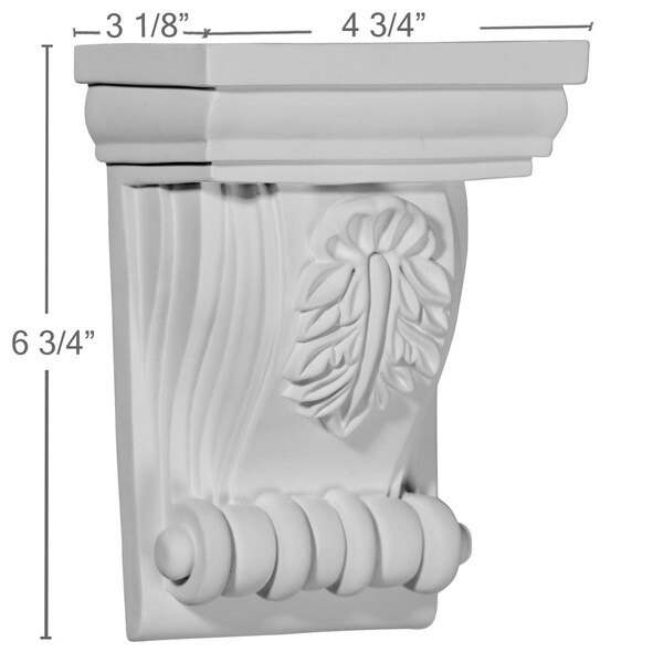 Ekena Millwork 4 3/4"W x 3 1/8"D x 6 3/4"H Forrest Small Leaf Corbel - COR06X04X03FO