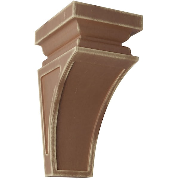Ekena Millwork 4"W x 4 3/4"D x 8"H Small Nevio Wood Vintage Decor Corbel, Weathered Brown - CORWD04X04X08NEBR
