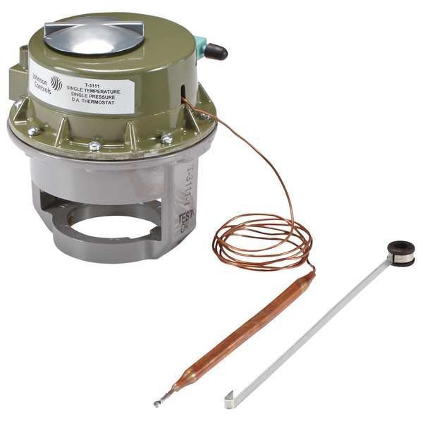 Johnson Controls Pneumatic Thermostat, Dual Temperature, Heating and Cooling, 1/4 in Barb, 0 to 25 psi - T-3111-1