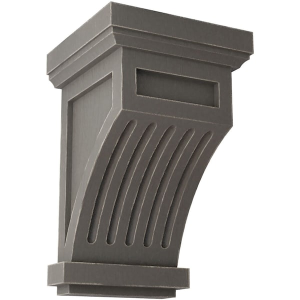 Ekena Millwork 4 1/4"W x 4 1/4"D x 7"H Fluted Wood Vintage Decor Corbel, Reclaimed Grey - CORWD04X04X07FLGY