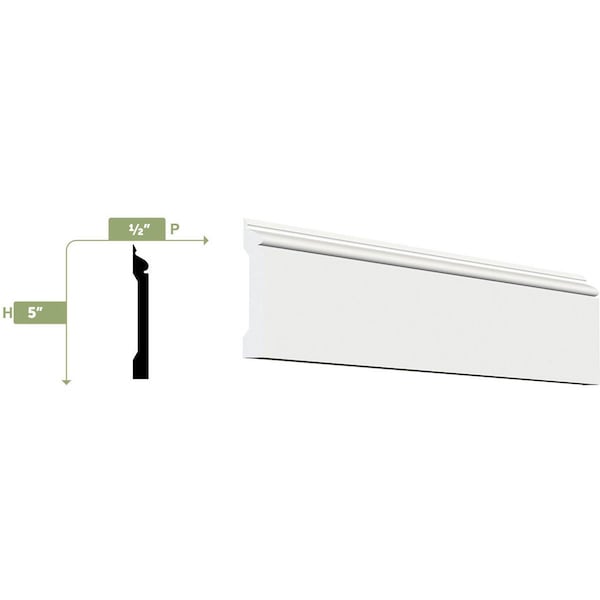 Ekena Millwork WM163E - 5"H x 1/2"P x 96"L Speed Base Moulding, PVC - WM163EX96SWPV