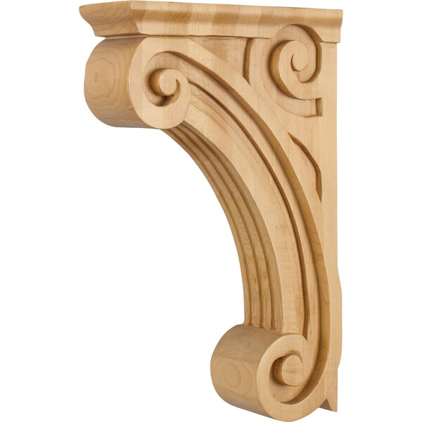 Hardware Resources 3" Wx9"Dx14"H Rubberwood Scrolled Fluted Corbel - COR4-2RW