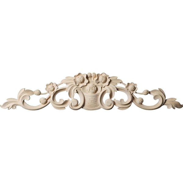 Ekena Millwork 25"W x 5 1/8"H x 3/4"D Medium Bradford Flower Basket Center with Scrolls, Rubberwood - ONL25X05X01BRRW