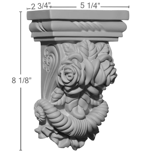 Ekena Millwork 5 1/4"W x 2 3/4"D x 8 1/8"H Rose Corbel - COR05X02X08RO