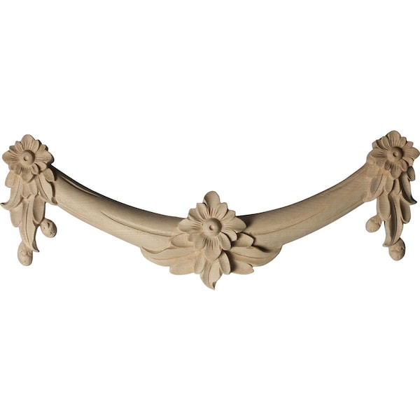 Ekena Millwork 16 1/8"W x 6"H x 1 3/8"D Medium Floral Swag, Rubberwood - ONL16X06X01FLRW