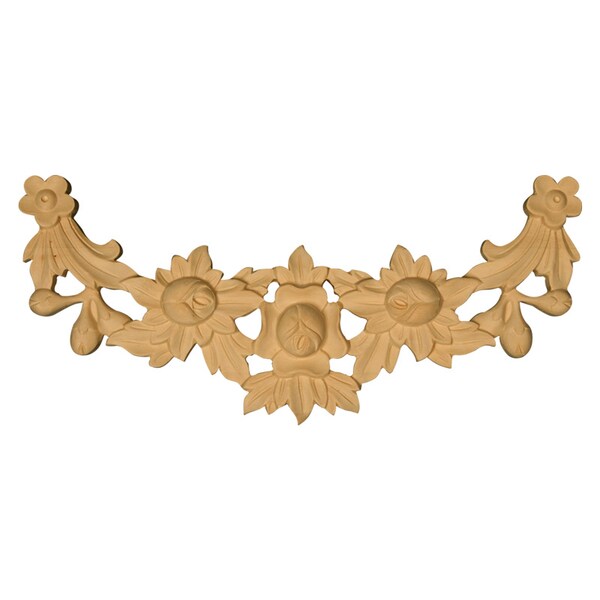 Osborne Wood Products 6 5/16 x 14 3/8 x 1 3/16 Rose Swag in Rubberwood (paintgrad - 891811RW
