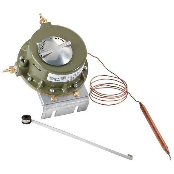Johnson Controls Pneumatic Thermostat, Dual Temperature, Heating and Cooling, Vertical, 1/4 in Barb, 0 to 25 psi - T-3300-1