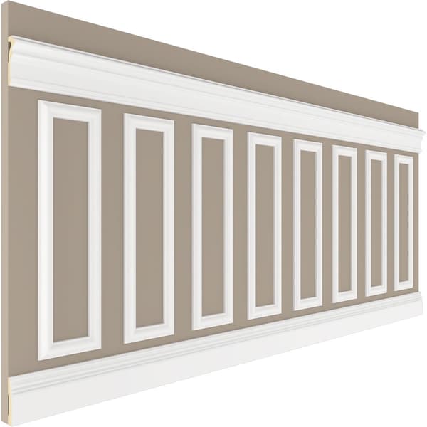 Ekena Millwork 94 1/2"L (Adjustable 40"H to 44"H) Ashford Square Panel Traditional Wainscot Paneling Kit - WPKUSQ051P040