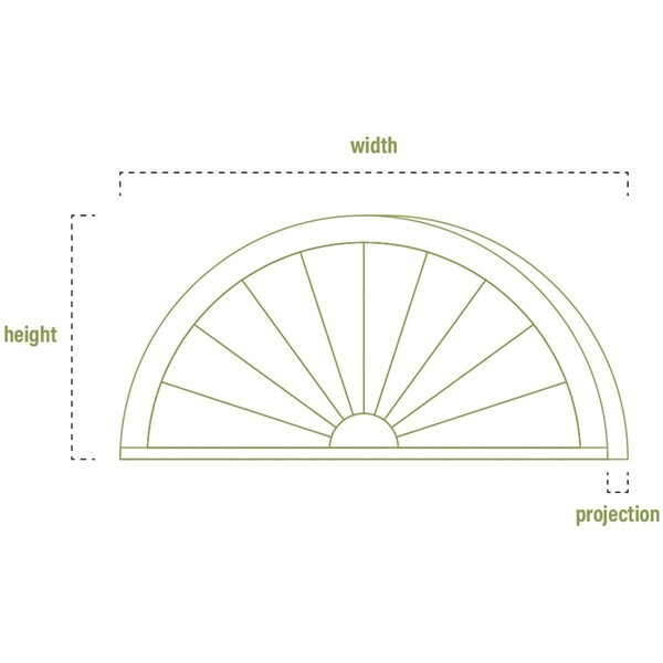 Ekena Millwork Peaked Cap Sunburst Architectural Grade PVC Pediment, 70"W x 18-1/2"H x 2"P (Pitch 6/12) - PEDPS070X185PKC01