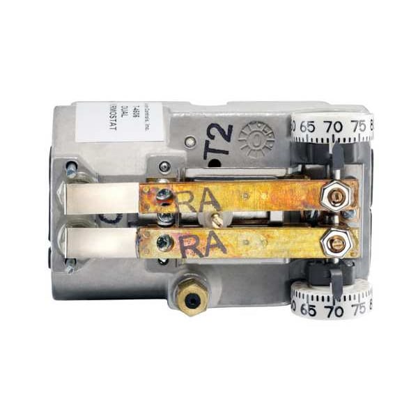 Johnson Controls Pneumatic Thermostat, Dual Temperature, Heating and Cooling, 2 Pipe, Vertical, 5/32 in Barb - T-4506-204