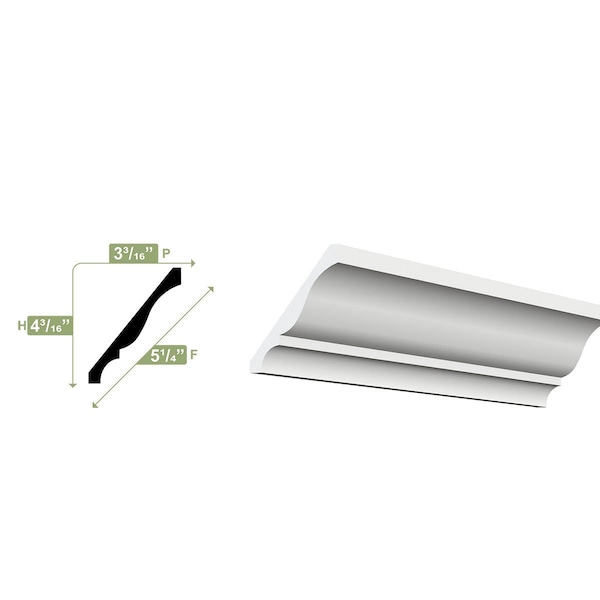 Ekena Millwork WM45 - 4 1/4"H x 3 1/4"P x 5 1/4"F x 96"L Crown Moulding, PVC - WM45X96SWPV