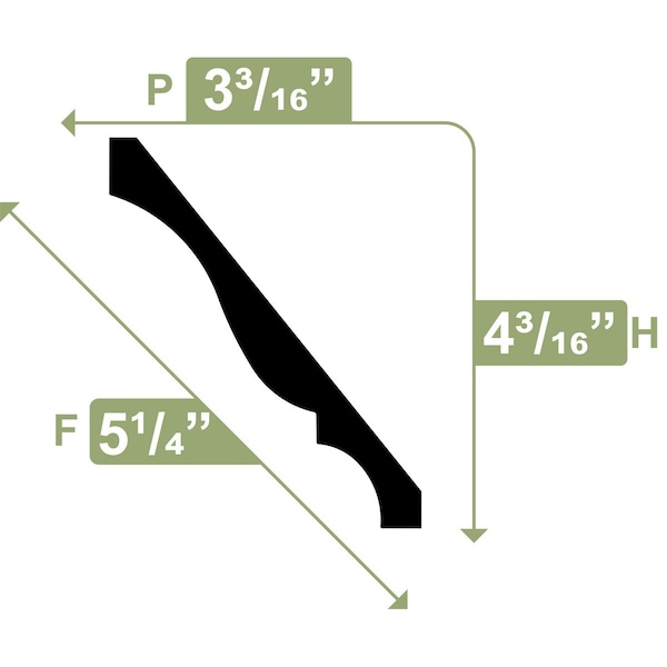 Ekena Millwork WM45 - 4 1/4"H x 3 1/4"P x 5 1/4"F x 96"L Crown Moulding, PVC - WM45X96SWPV