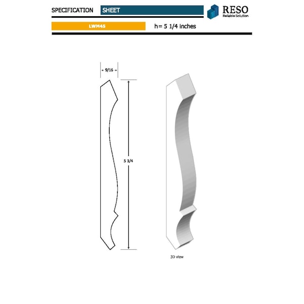 Reso Radiata pine, White, 96 in L, 0.68 in H, 5.5 in W, Primed - RMC-M45-96-5
